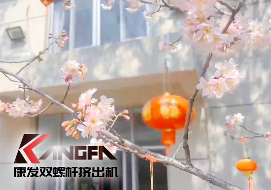 人間芳菲三月天——康發(fā)雙螺桿造粒機廠區(qū)一角掠影